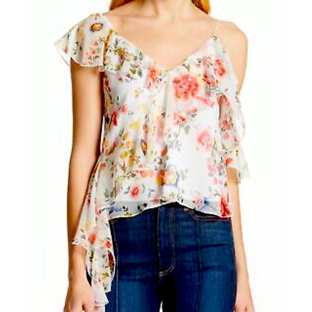 Alice + Olivia Pauline Asymmetrical Silk Tank Top Floral Size Medium